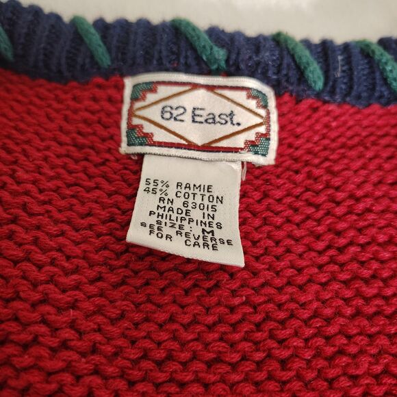 Vtg 90s Southwestern Knit Sweater Vest Red Geometric Aztec Cottage Cabin Large - Picture 5 of 6